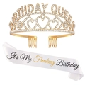 Couronne dorée Birthday Queen et écharpe blanche It's My Freaking Birthday en satin - Ensemble 28 / Couronne Diamant Dorée Et Écharpe Blanche
