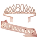 Rose gold 80th birthday crown and glitter sash set with 80 & Fabulous print - 80th Birthday Style / Rose Gold