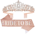 Rose gold rhinestone crown and pink sequin Bride To Be sash for bridal parties - Tiara And Sash Set / Rose Gold Holographic Set