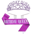 Ensemble écharpe Birthday Queen violette et diadème argenté avec strass violets - Style 30 Violet / Couronne Argentée Diamant Violet Et Écharpe Violette