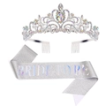 Sparkling silver Bride To Be sash and rhinestone crown tiara set for bridal party events - Tiara And Sash Set / AB Rhinestone Silver Iridescent
