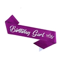 Écharpe d'anniversaire violette scintillante Birthday Girl pour tenue de fête d'enfant - Écharpe violette avec texte argent (5)