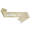Fascia dorata glitterata Birthday Girl con scritte laser e spilla di sicurezza dorata - Birthday Girl-Oro Olegrafico