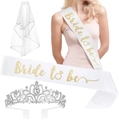 Bride to be party set with white layered veil, gold lettered sash and silver tiara - Silver Tiara Veil and Sash Set