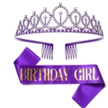 Detail of purple Birthday Queen crown with crystal rhinestones and matching satin sash - Sash Tiara Set / Birthday Girl Set