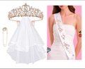 Rose gold Bride to Be set including rhinestone crown, multi-layer veil and satin sash - Rose Gold Tiara Veil Sash and Diamond Pin Set