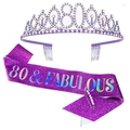 Purple glitter 80 and Fabulous birthday sash and sparkling silver 80th crown set - Sash Tiara Set / 80th Purple Glitter Set