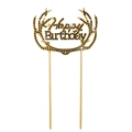 Detailansicht goldener Rentier-Tortenstecker mit schwarzen Strasssteinen und Happy Birthday Schrift - Gold - Schwarzer Strass