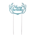 Detailed view of silver deer horn cake topper with light blue rhinestones for birthday party - Silver - Lake Blue Rhinestone