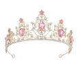 Corona da sposa di lusso con cristalli rosa e base dorata per matrimoni e feste - Tiara Singola / Rosa (Corona Singola)