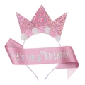 Set corona di compleanno rosa e fascia glitterata per la festa di 5 anni bambina - Set Età 5