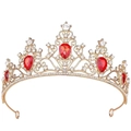 Corona dorata di lusso per sposa con gemme rosse a goccia e cristalli bianchi - Tiara Singola / Rosso (Corona Singola)