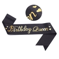 Black glitter Birthday Queen sash with gold lettering and decorative hearts for party - Birthday Queen (Heart)