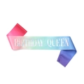 Gradient satin sash featuring laser silver BIRTHDAY QUEEN lettering for parties - Holographic Letter Queen