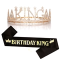 Couronne dorée KING avec strass et écharpe noire BIRTHDAY KING pour hommes - Couronne Dorée + Écharpe Noire avec lettrage doré Type 2