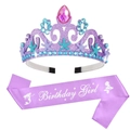 Dettaglio della corona di compleanno da sirena viola con gemme a stella e fascia abbinata - Set Viola 2