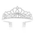 Ασημένια τιάρα Birthday Princess με λαμπερά στρας και ενσωματωμένα χτενάκια για μαλλιά - Στυλ Πριγκίπισσα (BIRTHDAY PRINCESS) / Πριγκίπισσα - Ασημί Λευκό
