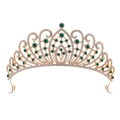 Macro view of gold alloy tiara featuring emerald green crystals and white rhinestones - Gold Base White and Dark Green