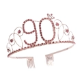Tiara de 90 cumpleaños en oro rosa con diamantes de imitación y peines fijos - Números / 90 Años Oro Rosa Rosa