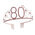 Tiara de 80 cumpleaños oro rosa con diamantes rosas y peines para mujeres - Números / 80 Años Oro Rosa Rosa