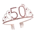 Diadème élégant en or rose pour 50e anniversaire avec strass roses et peignes - Nombres / 50 Ans Or Rose Rose