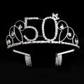 Diadème argenté du 50e anniversaire avec strass étincelants et peignes à cheveux - Nombres / 50 Ans Argent Blanc