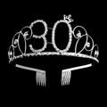 Diadème argenté pour 30ème anniversaire avec strass étincelants et détail rose - Nombres / 30 Ans Argent Blanc