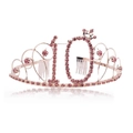 Couronne d'anniversaire numéro 10 en or rose avec strass roses pour filles - Nombres / 10 Ans Rose