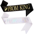Detail of Prom King and Queen sashes featuring gold lettering and holographic glitter finish - White Holographic Queen And Black Gold Letter King