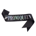 Glittery black Prom Queen sash with iridescent laser lettering and a crown icon - One Size / Holographic Black