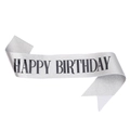 Banda de cumpleaños plateada con purpurina y texto negro Happy Birthday para fiestas - Cinturón de ceremonia / Plateado