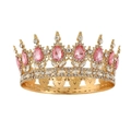 Luxuriöse goldene Krone mit rosa Strasssteinen für Brautfrisur oder als Tortenaufsatz - Goldene Basis Rosa