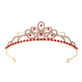 Golden bridal tiara with sparkling red heart crystals and white rhinestones on white base - KC Gold White + Red