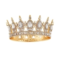 Luxuriöse Brautkrone aus goldener Legierung mit großen Kristallen für Hochzeitsanlässe - Goldbasis Weiß
