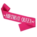 Écharpe en satin magenta Birthday Queen avec lettrage argenté pour fête d'anniversaire - 160*9.5cm / Rouge Rose Lettre Argent Couronne QUEEN