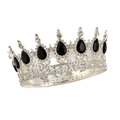 Luxury silver bridal crown with large black teardrop crystals and sparkling rhinestones - Silver Base Black