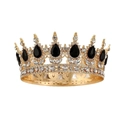 Luxurious gold alloy bridal crown featuring large black pear-cut crystals and clear rhinestones - Gold Base Black