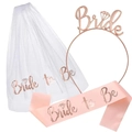 Bride to Be Set mit roségoldenem Haarreif weißem Schleier und rosa Junggesellen-Scherpe - Schleier Schärpe Stirnband Kombination / Roségold