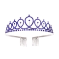 Elegant silver crown with deep blue rhinestones and combs for women birthday party - Dark Blue Single Tiara