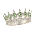 Vintage silver tiara featuring emerald green pear-cut crystals and white rhinestones - Silver Light Green