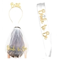 Ensemble de fête prénuptiale 3 pièces avec bandeau doré, écharpe et voile blanc - Combinaison Voile Écharpe Serre-tête / Or