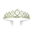 Silver crown tiara with emerald green crystals and hair combs for birthday queens - Green Crown