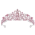 Diadème de mariée argenté avec strass roses et gemme en goutte pour coiffure de fête - Rose Argent