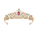 Couronne de mariée aux cristaux colorés avec gemme rose et monture dorée - Opale Multicolore