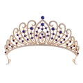 Rose gold tiara with sparkling rhinestones and deep blue gemstones for weddings - Gold White and Dark Blue