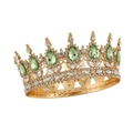 Luxury baroque bridal crown in gold with emerald green crystals and sparkling rhinestones - Gold Light Green