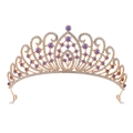 Elegant gold tiara with purple gemstones and sparkling crystals for weddings and parties - Gold White and Purple