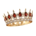 Luxurious gold crown with pear-shaped red rubies and sparkling clear crystals - Gold Light Coffee