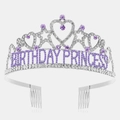 Serre-tête couronne Birthday Princess argenté avec strass violets pour anniversaire - Taille unique / Blanc Argenté + Violet Blanc