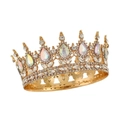 Luxurious golden bridal crown with rainbow gemstones and white crystals for weddings - Gold Background Holographic Lettering